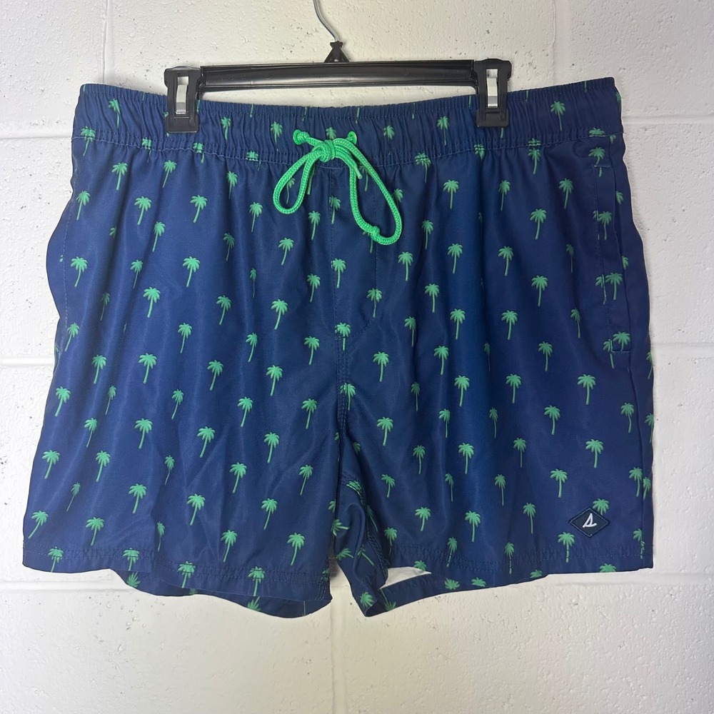 Sperry XL Swim Trunks Palm Tree Print Blue Green Drawstring Menswear‎